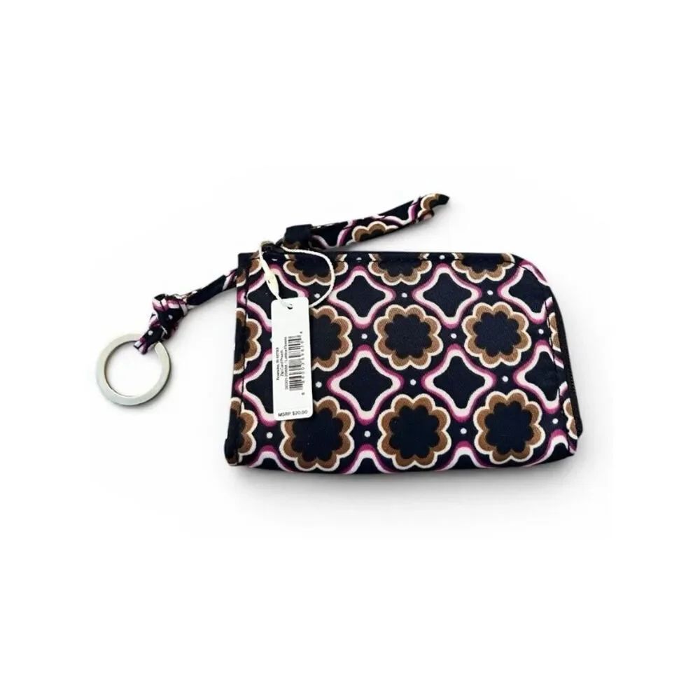 Vera Bradley Zip Card Pouch Key Ring Coin Purse Navy Blue Purple NWT